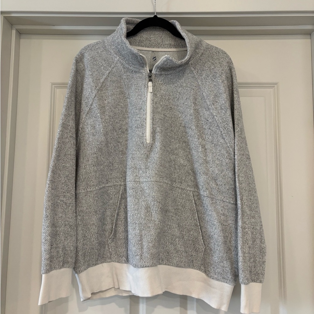 Lou & Grey Light Gray Zip-Up Sweater